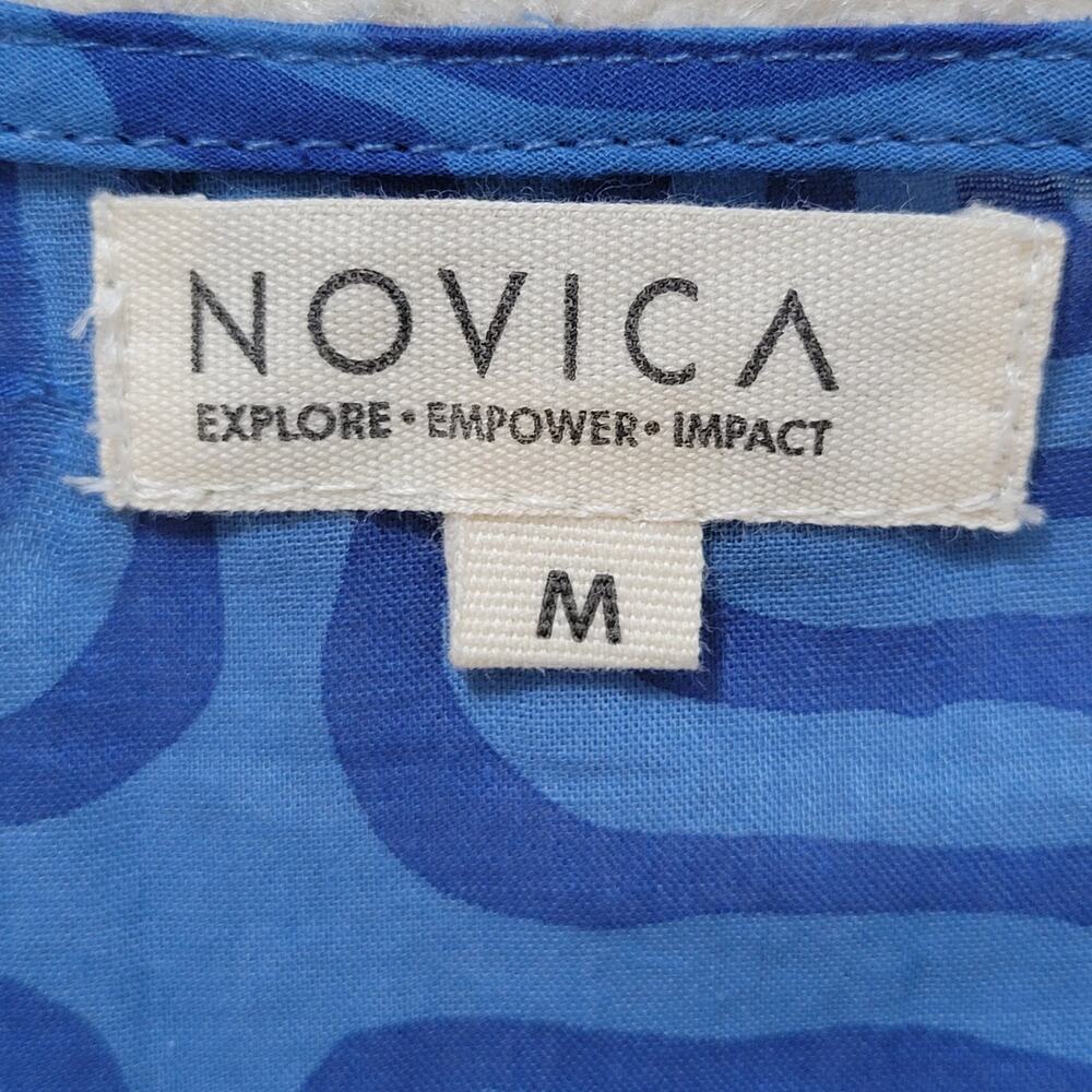 EUC Novica M Embroidered Tunic Dress Tassel Midi/Mini Boho Beachy Cruise Blue - Picture 16 of 16